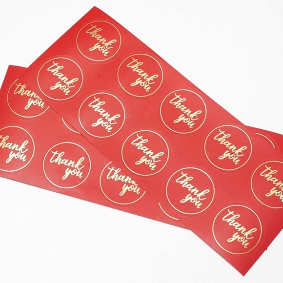 100 Red & Gold Thank You Stickers 10 Sheets 1” labels party favors shipping - Picture 2 of 3